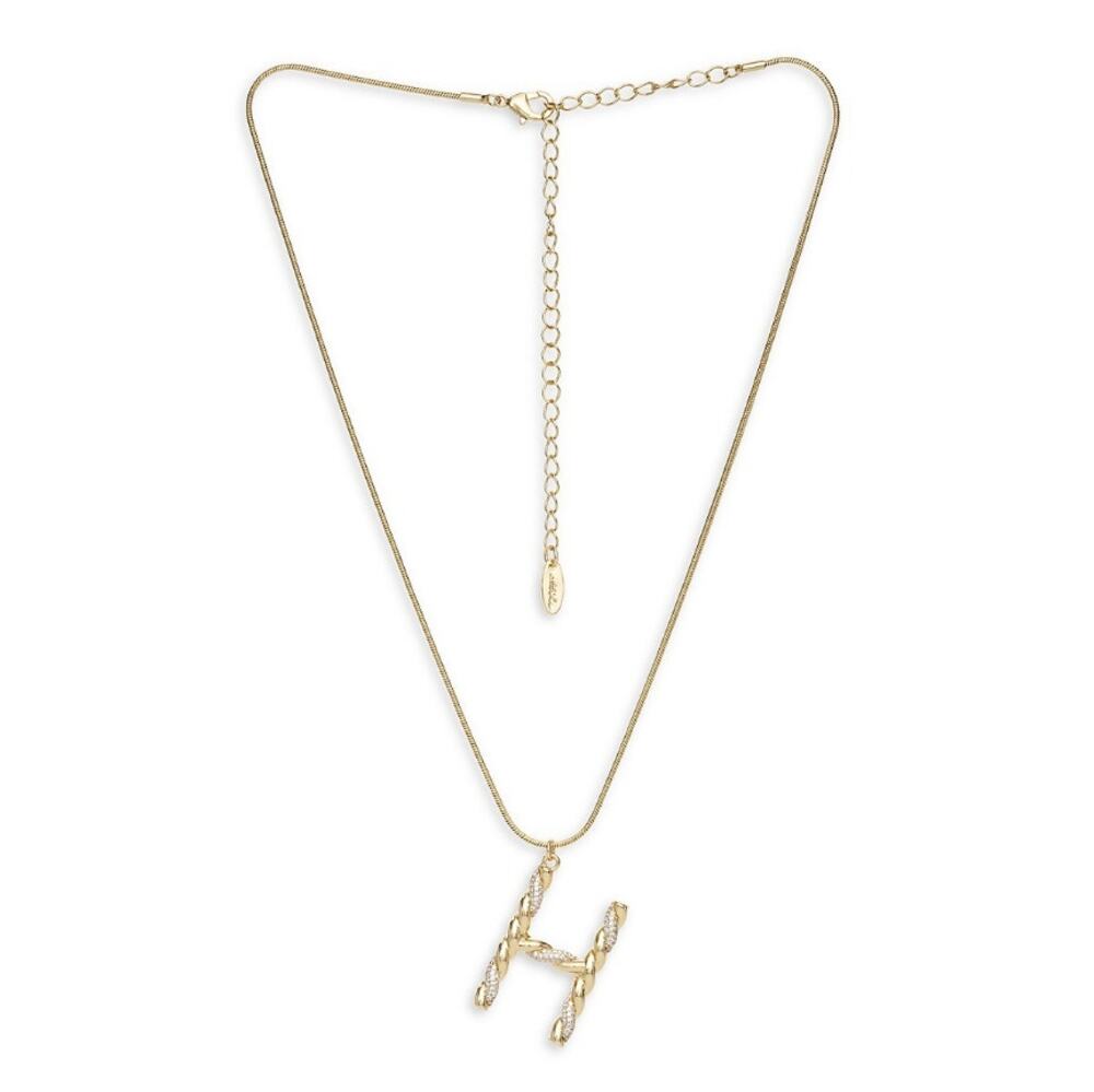 NEW ETTIKA REVOLVE 18K Goldplated Twisted Crystal Initial Pendant Necklace H